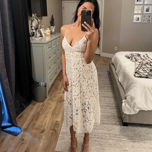 White floral Midi Dress in Ivory- lulus XS